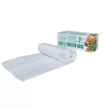 BioBag 6L kompostējami pārtikas saldēšanas maisiņi, 20 perforēti maisiņi rullī, 24 x 50 cm, 18 mikroni, caurspīdīgi