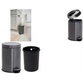 Rubbermaid atkritumu tvertne ar pedāli, apaļa, 6 litri, tumši pelēks nerūsējošais tērauds ar noņemamu plastmasas iekšējo konteineru 2179250