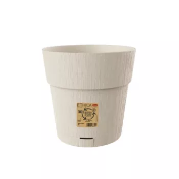 STEFANPLAST Ethica apaļš puķupods ar paplāti, balts, 25 cm diametrs, 25 cm augstums, 12,3 L, UV un sala izturīgs polipropilēns, iekštelpu/āra