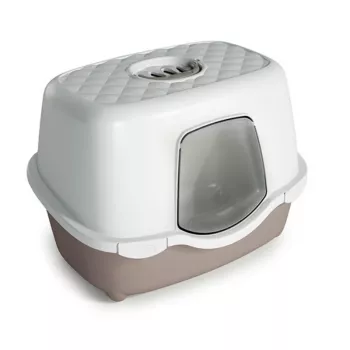 STEFANPLAST kaķu tualete Tres Chic ar iekšējo filtru, 56x39x39 cm, balta/gaiši pelēka