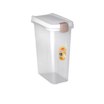 STEFANPLAST mājdzīvnieku barības uzglabāšanas trauks 25L 10kg caurspīdīgs/balts