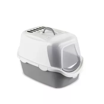 STEFANPLAST Cathy Easy Clean kaķu tualete ar pārsegu 56x40x40cm balta/pelēka