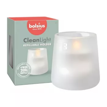 BOLSIUS Clean Light smaržīga stikla svece Ø95x85mm bez smaržas