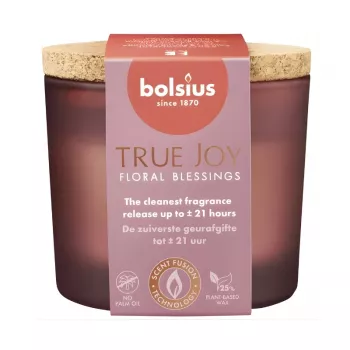 BOLSIUS True Joy smaržīgā svece stikla traukā ar korķa vāciņu, Floral Blessings, Ø66x83mm
