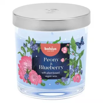 Bolsius Aromātiskā stikla svece Floral Fusion Peony & Blueberry Ø80x72mm