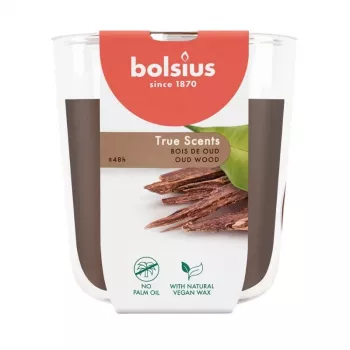 BOLSIUS True Scents smaržīga stikla svece Oud Wood Ø97x85mm