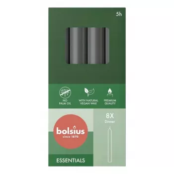 Bolsius galda sveces 8 gab. kastē 170/20 mm pelēkas
