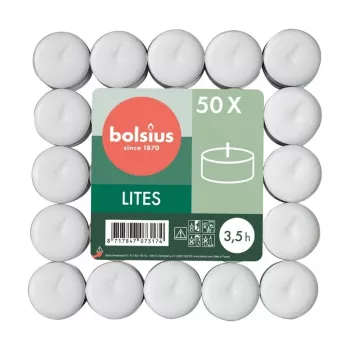 BOLSIUS tējas sveces 50 gab. baltas