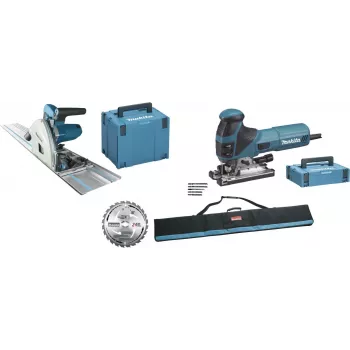 Makita zāģu komplekts MEU029J (SP6000J + 4351FCTJ) - iegremdējamais ripzāģis un elektriskā figūrzāģis ar svārsta kustību, zils/melns
