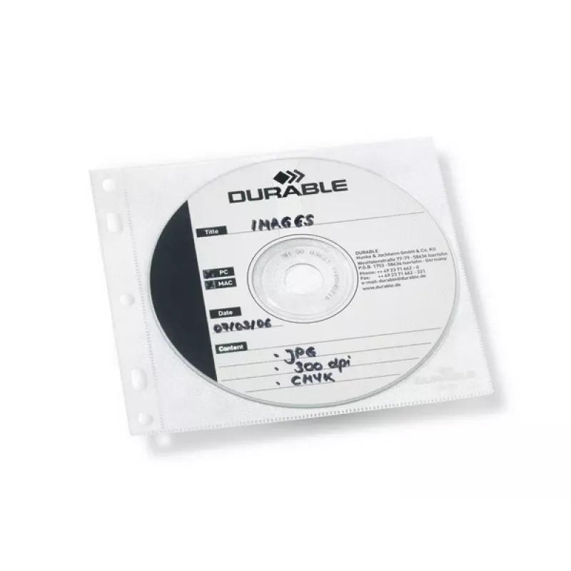 DURABLE 1er CD/DVD apvalku Cover FILE perforējams caurspīdīgs, 10 gab.