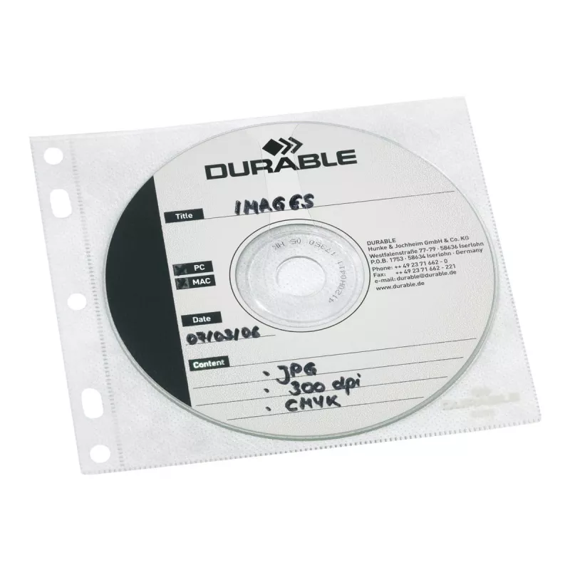 DURABLE 1er CD/DVD apvalku Cover FILE perforējams caurspīdīgs, 10 gab.