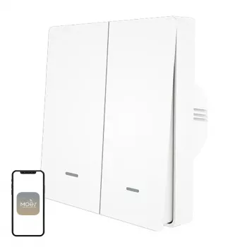 MOES ZS-B-EU2 ZigBee 2 kanālu apgaismojuma slēdzis, nav nepieciešams neitrāls vads, balts