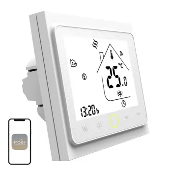 MOES BHT-002 Wi-Fi LCD viedais ūdens sildīšanas termostats, skārienekrāns, lietotnes un balss vadība, balts