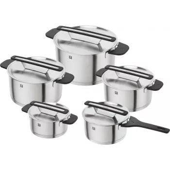 ZWILLING MORE 5 daļu nerūsējošā tērauda katlu komplekts ar stikla vākiem, indukcijas saderīgs