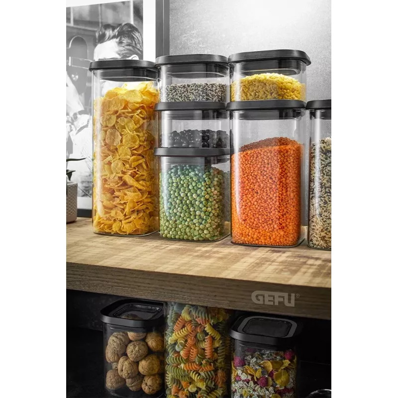 GEFU PANTRY Taisnstūra trauks 2,5 L melns, caurspīdīgs 1 gab.