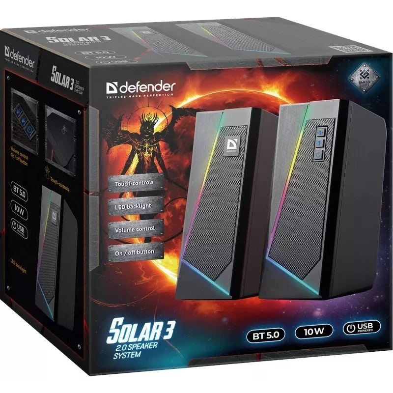 Defender Solar 3 2.0 Bluetooth skaļrunis, 10W, LED, USB, melns