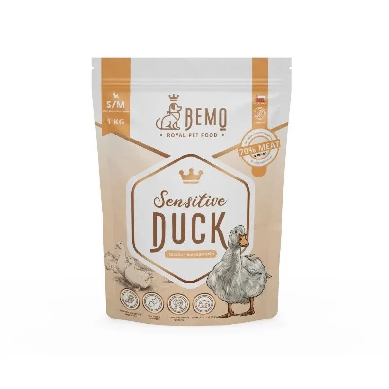 BEMO Sensitive Duck Small/Medium Mono sausā barība suņiem - 1kg