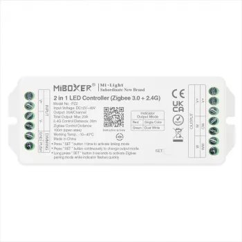 Miboxer PZ2 Zigbee 3.0+ 2.4G LED kontrolieris, 2-in-1 CCT/Dimmer, DC 12-48V, 20A