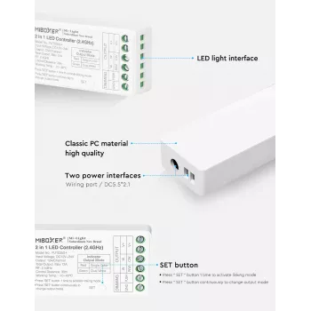 MiBoxer FUT035S+16kHz 2-in-1 divu balto toņu LED kontrolieris (DC12/24V, 2,4GHz, 16kHz bez mirgošanas)