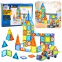 LEAN TOYS Magnētiskie izglītojošie klucīši ar logiem un 3D transportlīdzekļu uzlīmēm, 138 gab.