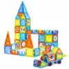 LEAN TOYS Magnētiskie izglītojošie klucīši ar logiem un 3D transportlīdzekļu uzlīmēm, 138 gab.