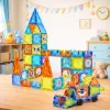 LEAN TOYS Magnētiskie izglītojošie klucīši ar logiem un 3D transportlīdzekļu uzlīmēm, 138 gab.