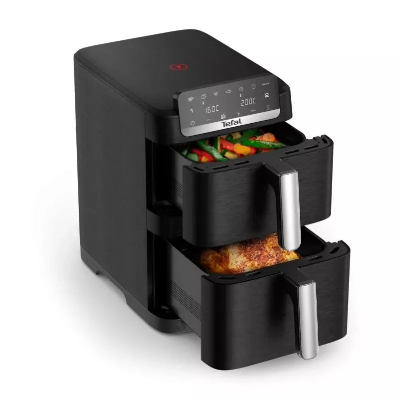 TEFAL dubultgrozu friteri EY7528E0 Easy Fry Crispy Stack, 2700 W, 6 L + 4 L, melna