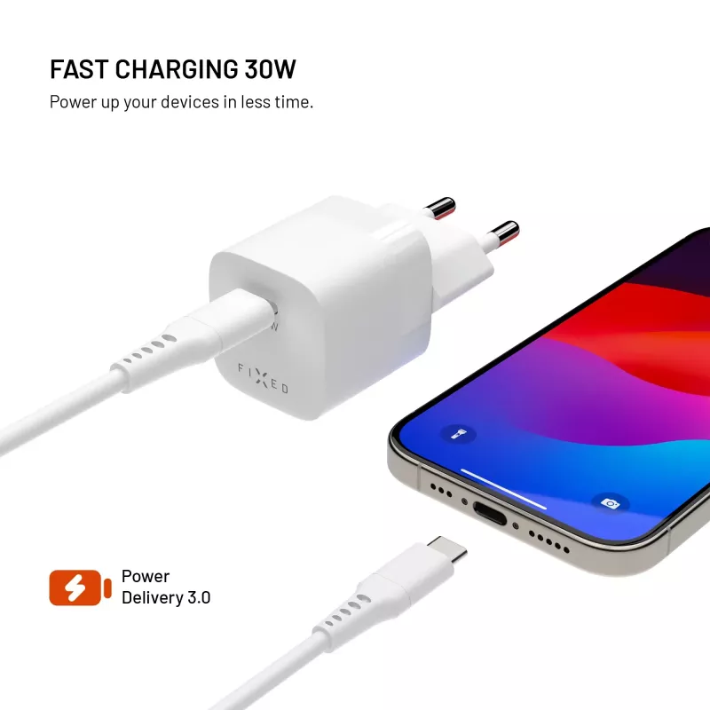 Fiksēts Mini USB-C GaN lādētājs 30W - Melns