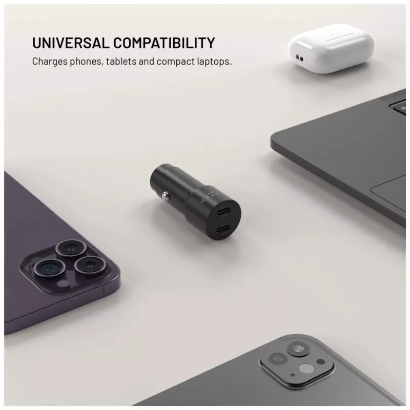 Fiksēts dubultais USB-C auto lādētājs 65W PD 3.0
