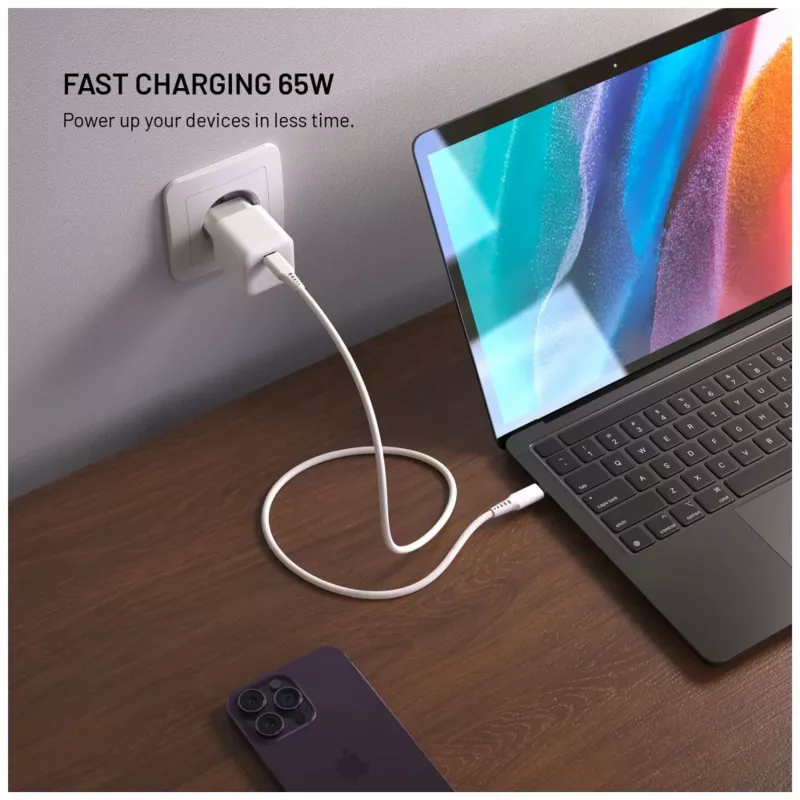 Fiksēts mini GaN barošanas adapteris ar USB-C izvadi un PD atbalstu, 65W