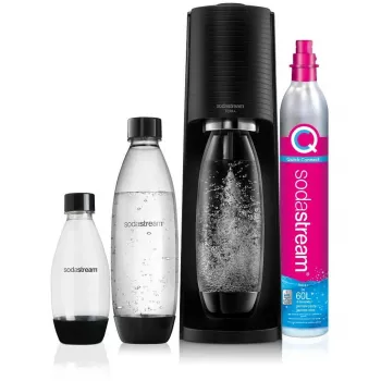SodaStream Terra Megapack melns gāzētā ūdens pagatavotājs ar 3 pudelēm un Quick Connect CO2 balonu