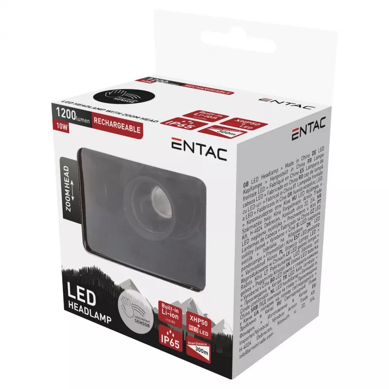 ENTAC EHL-ZH-10W-R tuvināšanas lukturis ar uzlādējamu akumulatoru 10W kustību sensors