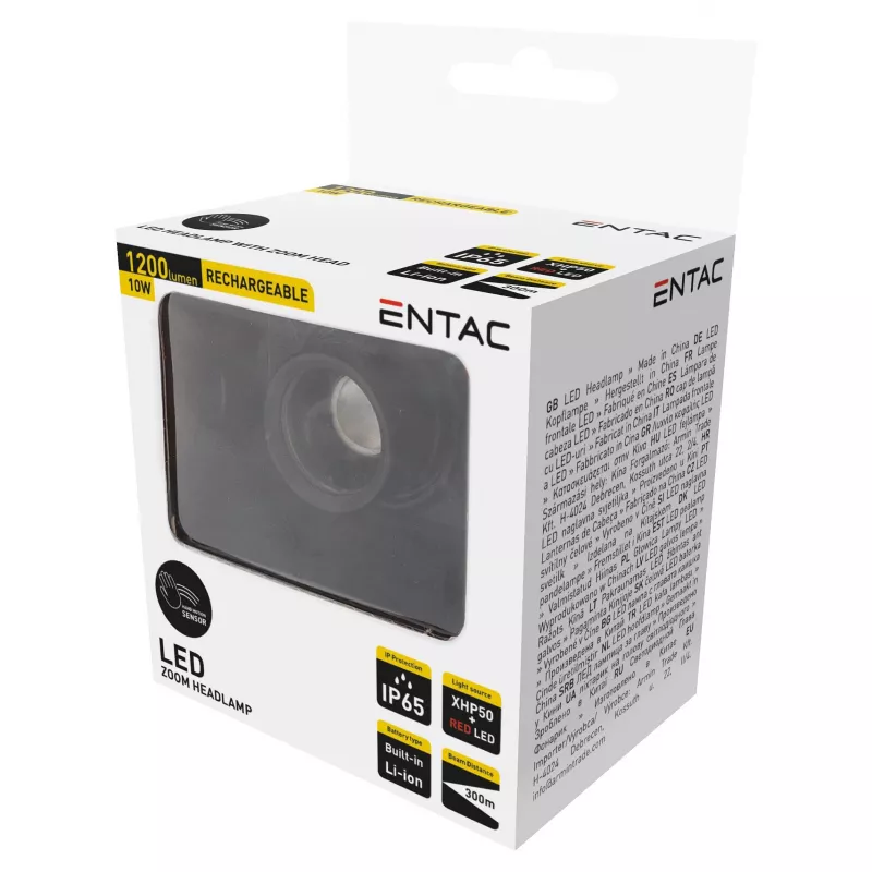 ENTAC EHL-ZH-10W-R tuvināšanas lukturis ar uzlādējamu akumulatoru 10W kustību sensors