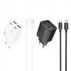HOCO 30W 4 portu USB sienas lādētājs ar USB-C uz Lightning kabeli - balts