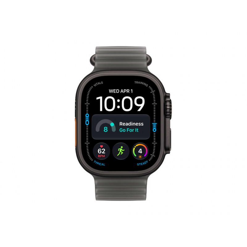 Apple Watch Ultra 4 GPS + Cellular 49mm melna titāna korpuss ar caurspīdīgu melnu Ocean siksnu