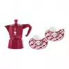 Bialetti Candyland Moka Express 3TZ manuālā kafijas gatavotāja komplekts, 150 ml, sarkans + 2 krūzes