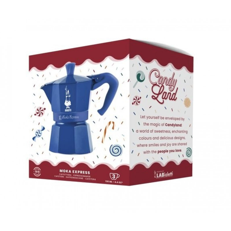 Bialetti Candyland Moka Express 3TZ manuālā kafijas pagatavotāja, 150 ml, zila