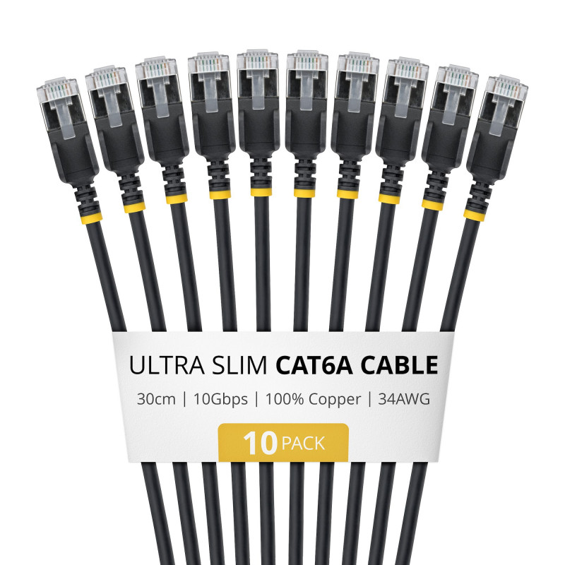 StarTech.com slaids Cat6a U/FTP savienojuma kabelis RJ45, 0,3 m, melns, 10 gab.