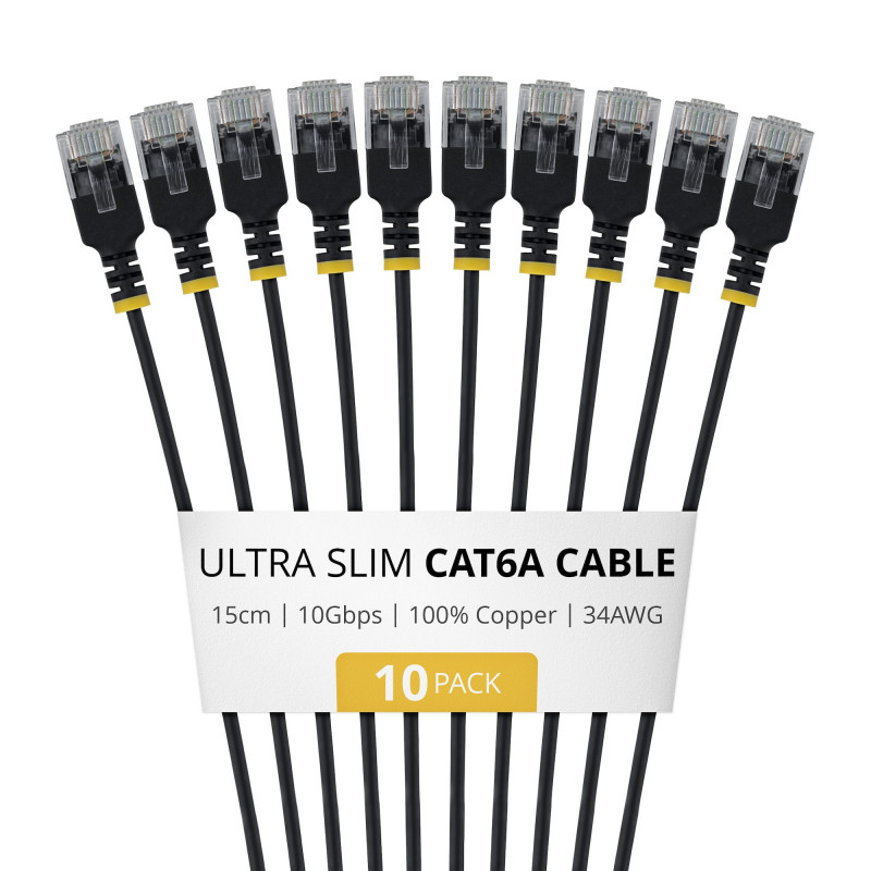 StarTech.com slaids Cat6a U/UTP savienojuma kabelis RJ45, 0,15 m, melns, 10 gab.