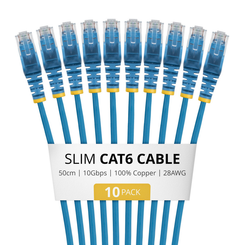 StarTech.com Slim Cat6 U/UTP savienojuma kabelis RJ45, 0,5 m, zils, LSZH, 10 gab.