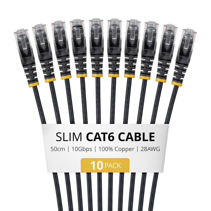 StarTech.com Slim Cat6 U/UTP savienojuma kabelis RJ45, 0,5 m, melns, 10 gab.