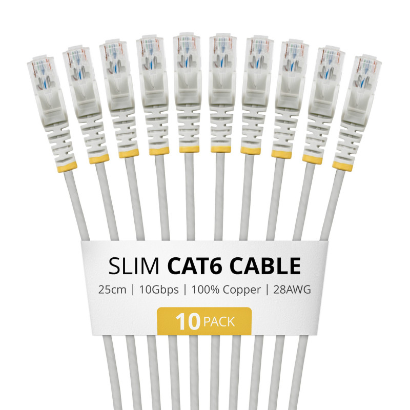 StarTech.com Slim Cat6 U/UTP savienojuma kabelis RJ45, 0,25 m, pelēks, 10 gab.