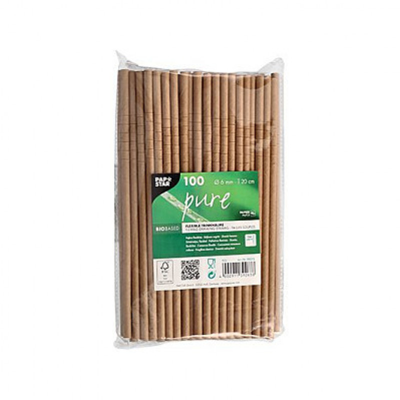 Papstar pure elastīgās dzeršanas salmiņi 88072, brūni, 500 gab.