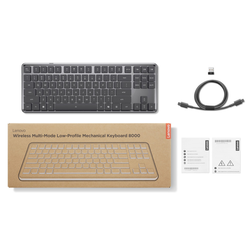 Lenovo bezvadu daudzrežīmu mehāniskā klaviatūra 8000, vācu izkārtojums, pelēka