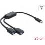 Delock 2 portu USB 5 Gbps Type-A kabeļa centrmezgls ar USB Type-C™ savienotāju 25 cm (64373)
