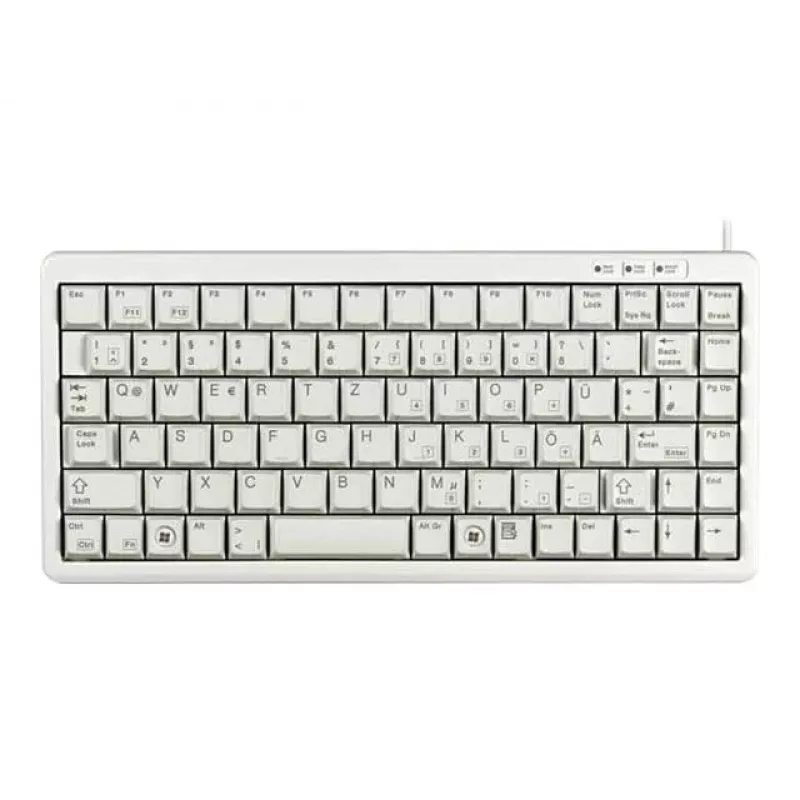 Cherry Slim Line G84-4100 kompakta klaviatūra, PS/2 + USB, 83 taustiņi, vācu izkārtojums (QWERTZ), gaiši pelēka