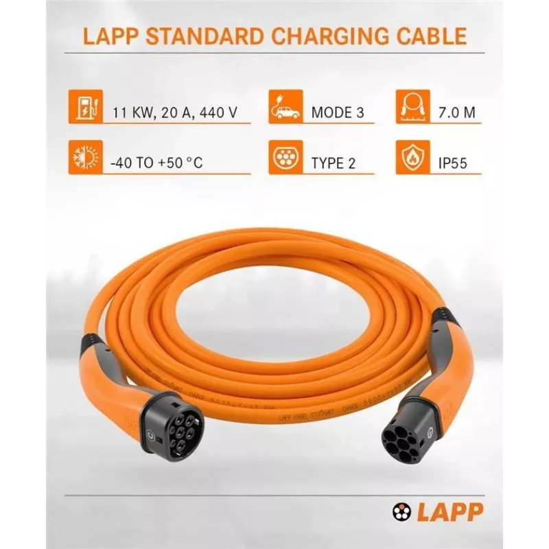 LAPP MOBILITY Uzlādes kabelis Type 2, līdz 11 kW, 7 m, oranžs (61790)