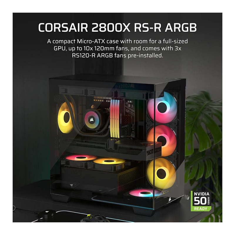 Corsair 2800X RS-R ARGB panorāmas stikla Micro-ATX datora korpuss, melns
