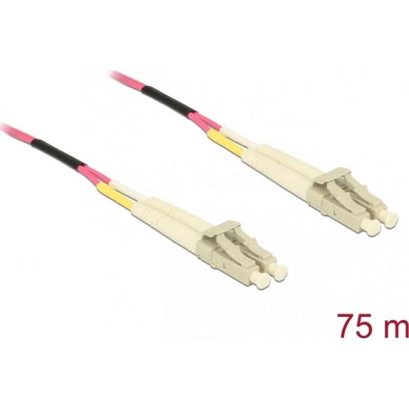 Delock 80156 LC–LC Duplex daudzmodu OM4 optiskās šķiedras kabelis, 75 m