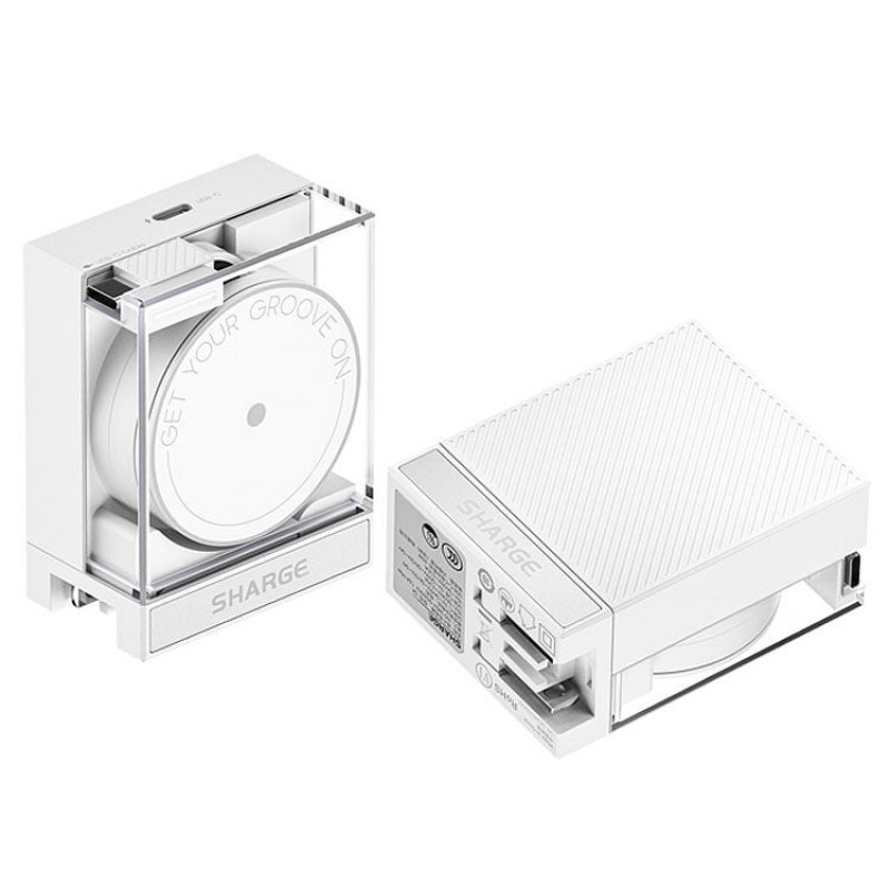 SHARGE Retractable 65 GaN lādētājs, 65W, 2x USB-C, iebūvēts USB-C kabelis - balts